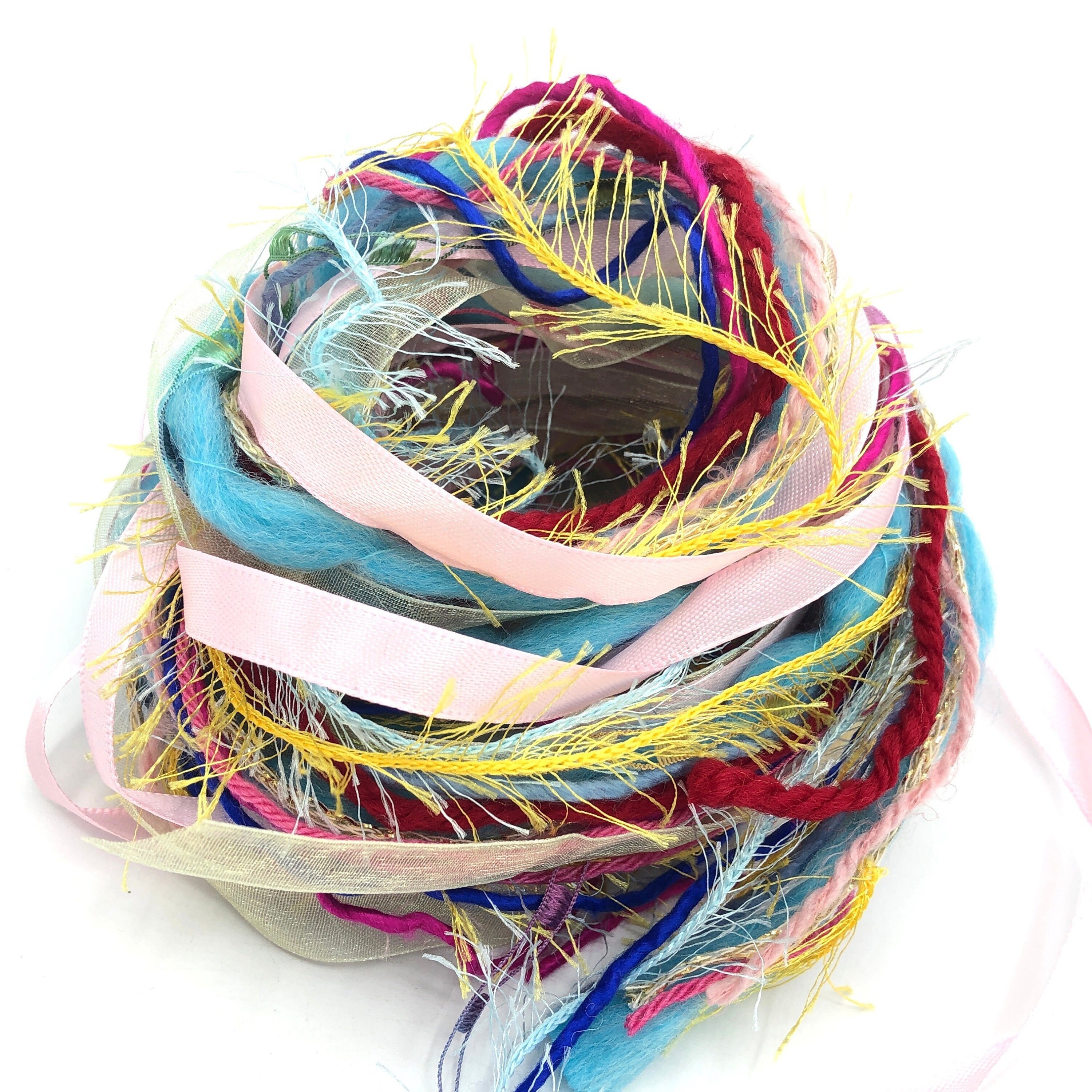 Yarn scraps fiber art bundle 12x2yrds eyelash ribbon novelty Etsy