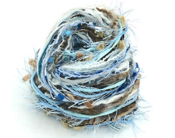 Yarn fiber arts bundle 24yrd, Novelty ribbon yarn scraps for scrapbooking, weaving, junk journal embellishments pack, mixed media collage