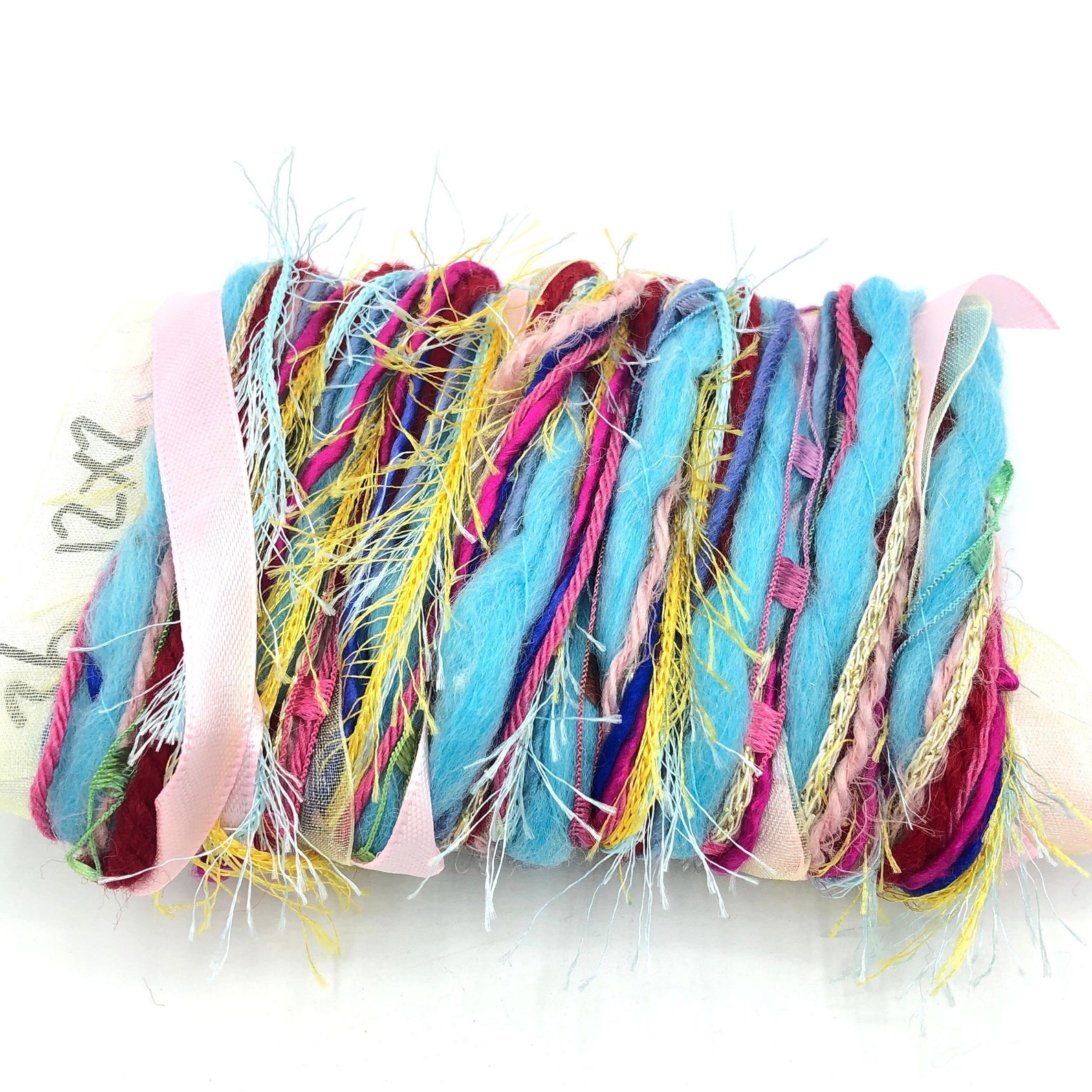 Yarn scraps fiber art bundle 12x2yrds eyelash ribbon novelty Etsy