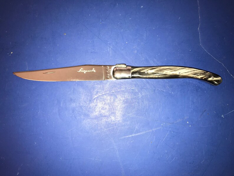 Set 6 French Laguiole Steak Knives Guenuine Horn Handle, Wooden Case by