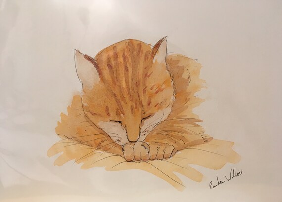 Original Watercolour Painting Ginger Cat Etsy - cat fur ginger roblox
