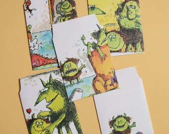 Envelopset met monsterthema | Geüpcycled vintage papier | Benodigdheden voor tijdschriften en collages