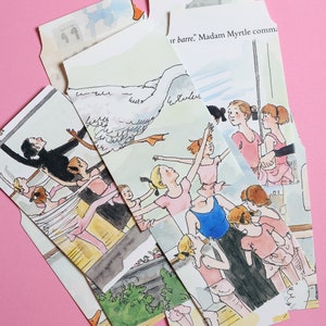 Sobres de cisne de bailarina, Sobres coloridos, Temática de bailarina, Sobres de páginas de libros, Efímera, Inserciones para álbumes de recortes, Inserciones para diarios basura.