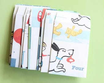 Counting & Movement Storybook Envelopes | Set of 15 Large Envelopes | Upcycled Paper Ephemera