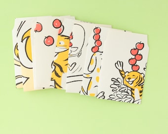 Sobres pequeños de estilo vintage con dibujos animados, paquete de 10 unidades / Libro de cuentos ilustrado hecho a mano / Material para diarios creativos