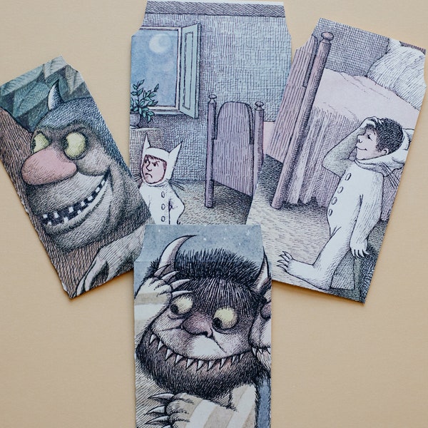 Where The Wild Things Are, Vintage Book Envelopes, Junk Journal Inserts, Junk Journal Supplies, Ephemera Inserts, Small Ephemera Inserts