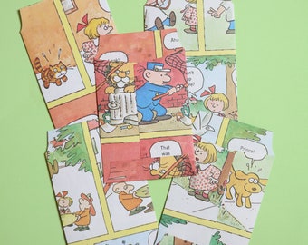 Papieren set verhalenboek heks en hond | Geüpcycled vintage enveloppen | Benodigdheden voor tijdschriften en plakboeken