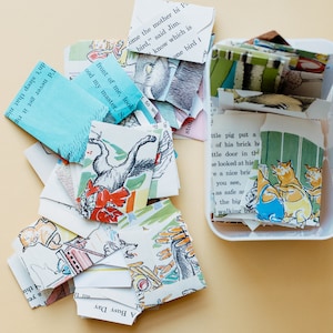 Minisobres de página de libro reciclados para diarios basura, Paquetes misteriosos, Libros vintage infantiles reciclados, Paquete de sobres misteriosos. Ofertas misteriosas