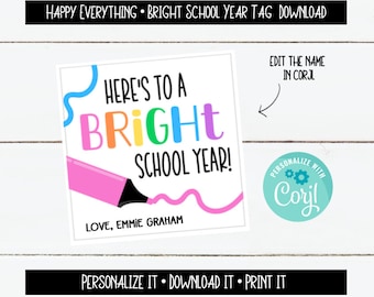 Editable Bright School Year Highlighter Tags, Digital Download