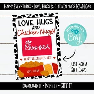 Carta regalo Love Hugs and Chicken Nugs per San Valentino, solo nome modificabile, download digitale