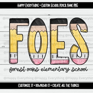 Custom Pencil School Letters, School Spirit PNG File, Digital Download
