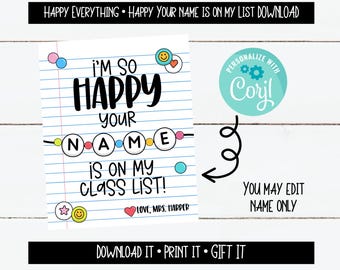 I'm So Glad Your Name is on My List Editable Name Only, Digital Download