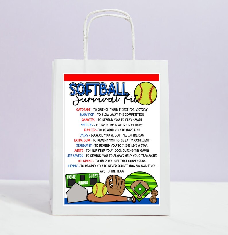NOT EDITABLE Softball Survival Kit Printable, Digital Download Etsy