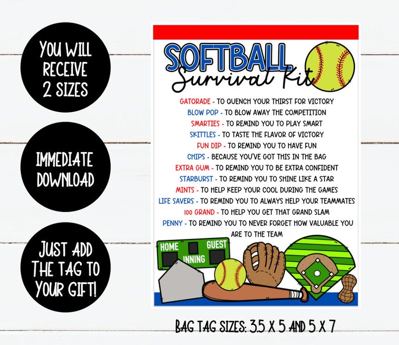 NOT EDITABLE Softball Survival Kit Printable, Digital Download Etsy