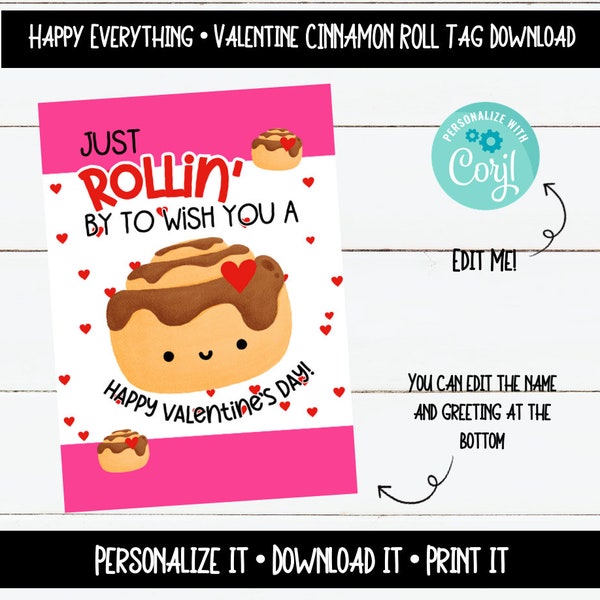 EDITABLE Valentine Cinnamon Roll Tag