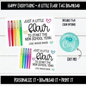 Editable Name, A Little Flair Back to School Tags, Editable, Digital Download