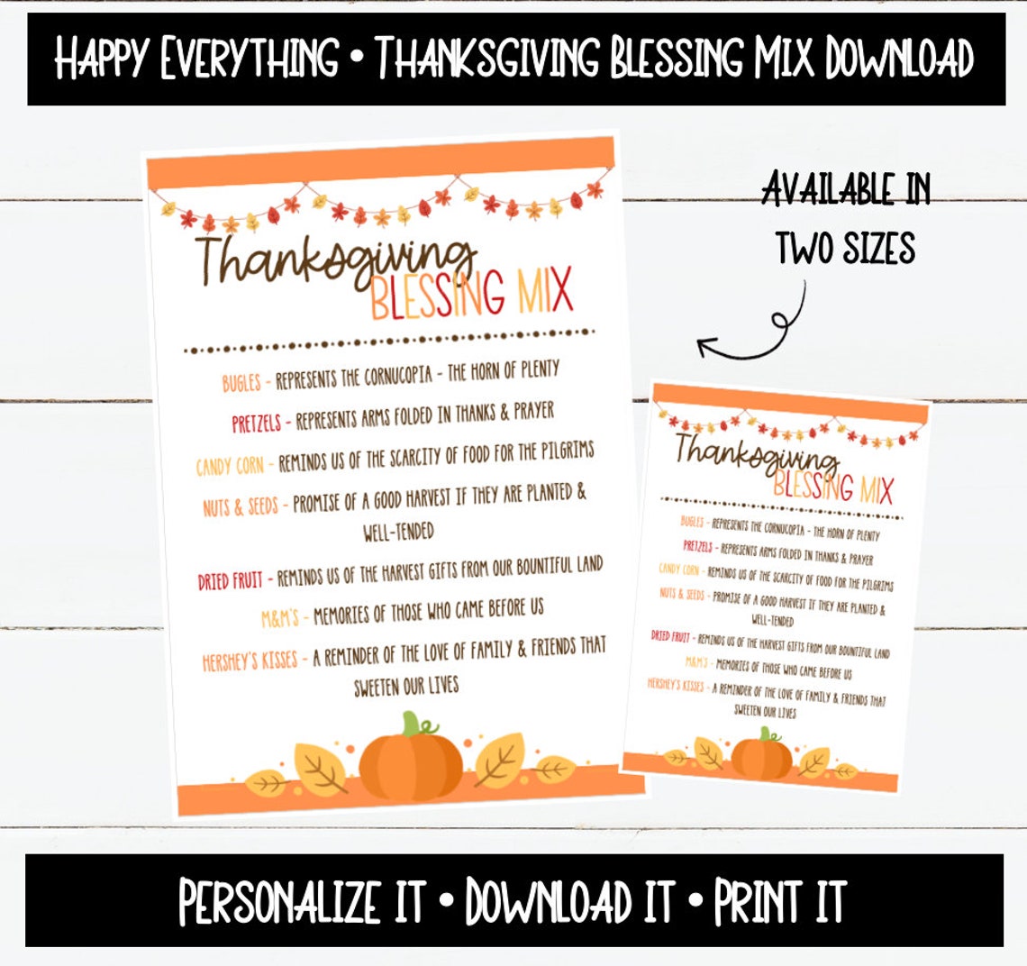 Thanksgiving Blessing Mix Printable Instant Digital Download Etsy