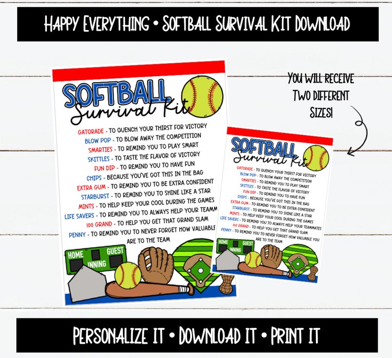 NOT EDITABLE Softball Survival Kit Printable, Digital Download Etsy