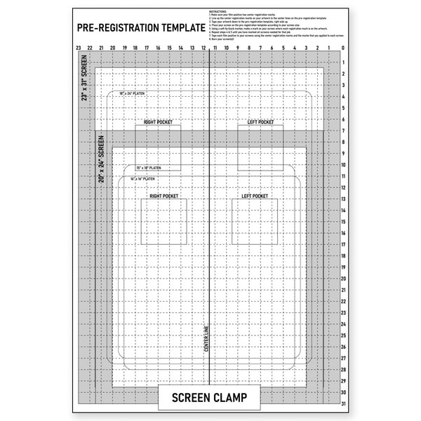 Modèle de pré-inscription, enregistrement de l’impression d’écran et guide de placement pour les écrans 20"x 24 » et 23"x 31 »