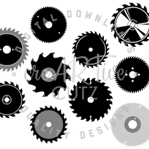 Circular Saw Blades SVG, 10 Saw Blade Cut Files, Saw Blade Silhouette, Vector, SVG, Printable