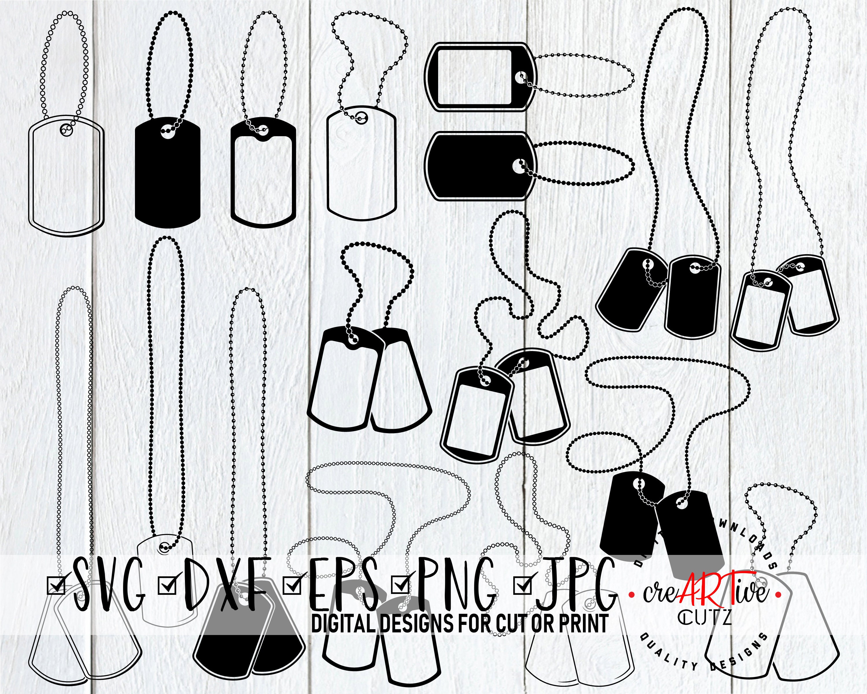 military dog tags drawing