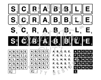 Scrabble Tiles SVG, 4 set, alfabetsbokstäver, vektor, utskrivbara, Cricut och silhuett Scrabble Tiles