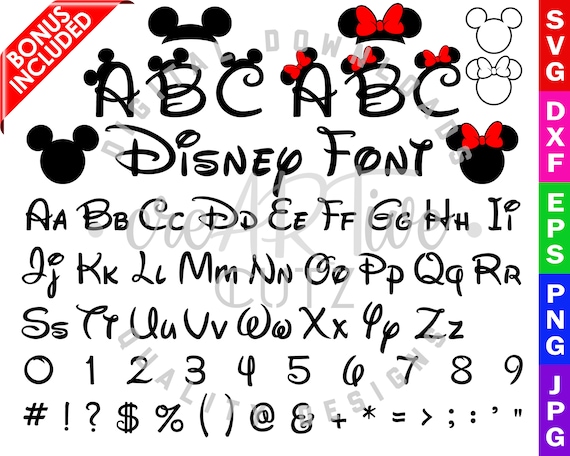 Disney Font Svg Minnie Mickey Font Dxf Disney Alphabet Etsy