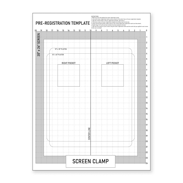 Pre-Registration Template, Screen Printing Registration & Placement Guide for 20"x 24" Screens