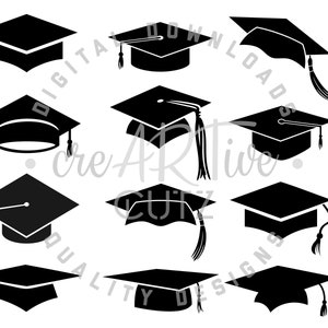 Graduation Cap SVG Bundle, Graduation Hat DXF, Grad Cap Vector, PNG, Silhouette, Vector, Cut Files