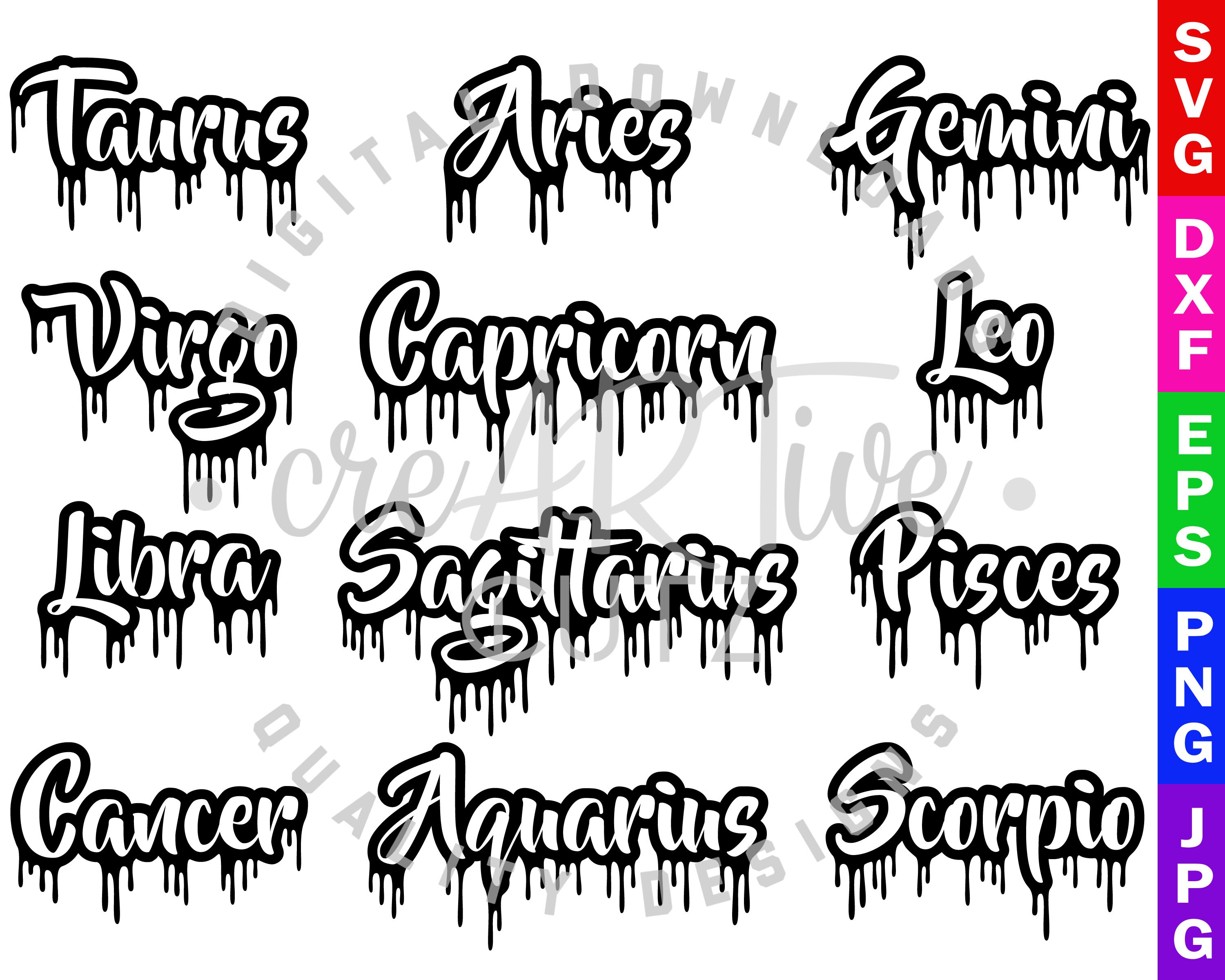 Zodiac Sign Drip Bundle SVG Horoscope Clipart Astrology Cut Etsy