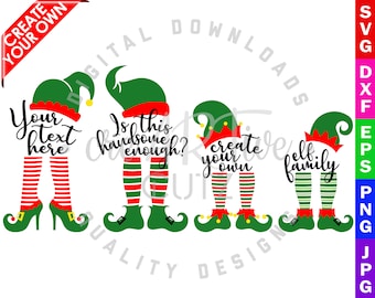 Elfo familia SVG, Elfos de Navidad DXF, Vector, Imprimible, Clipart, PNG