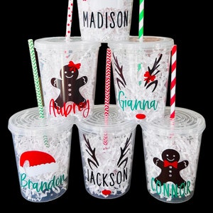 Kids Christmas Cups, Christmas Party Favors Kids, Personalized Christmas Cups with Straws for Kids, Christmas Party Cups for Kids