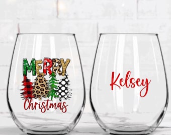 Personalized Merry Christmas Wine Glass, Christmas Gift for Her, Christmas Glass, Christmas Glasses, Christmas Wine Glasses, Secret Santa