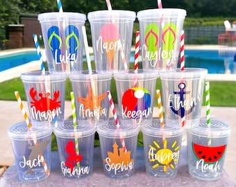 Kids Party Cups, Birthday Pool Party Cups, Pool Party Favors Kids, Beach Party Favors, Beach Party Cups, Birthday Pool Party Decor