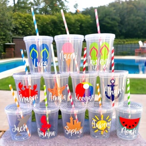 Kids Party Cups, Birthday Pool Party Cups, Pool Party Favors Kids, Beach Party Favors, Beach Party Cups, Birthday Pool Party Decor