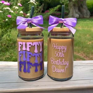 50th Birthday Gifts for Women, 50th Birthday Gift, Gift for 50th Birthday, Retro Birthday Iced Coffee Glass, Fifty Birthday Gift for Her