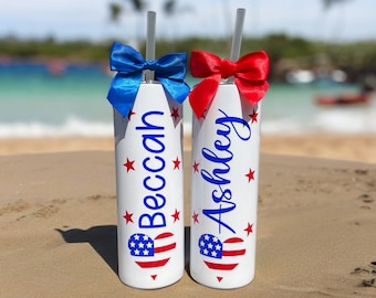 Gobelet du 4 juillet personnalisé, gobelet du 4 juillet, gobelet drapeau, gobelet patriotique, drapeau et nom, Amérique, anniversaire, tasses, décorations