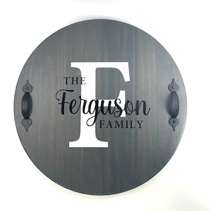 Housewarming Gift, Wedding Gift for Couple, Personalized Last Name 15” Wooden Lazy Susan Turntable Tray With Handles, Custom Lazy Susan
