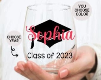 Personalized Graduation Wine Glass, College Graduation Gifts, Gift for Graduation, Class of 2023, 2023 Grad Gifts, Graduation Wine Glasses