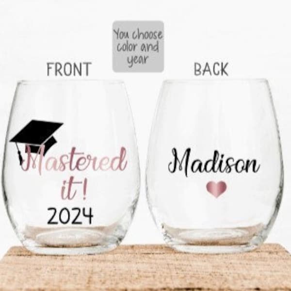 Masters Degree Graduation Gift, Personalized Gift for Masters Degree, College Graduation Gifts, Mastered it Wine Glass