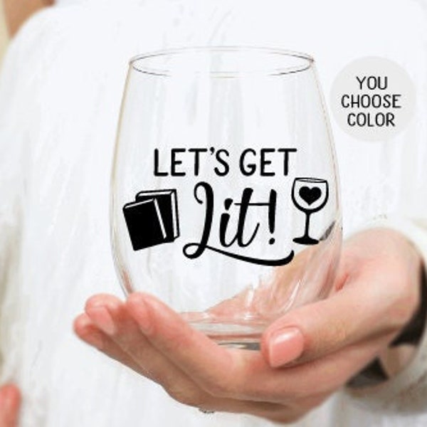 Lets Get Lit Book Club Gift, Gift for Book Club, Book Club Gifts, Book Club Wine Glasses, Book Lover Gift, Gift for reader, Bookworm Gift