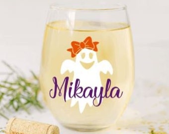 Halloween Wine Glass Personalized, Ghost Halloween Wine Glass with Name, Halloween Party Cups, Party Favors for Halloween, Birthday Gift