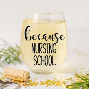 Because Nursing School Wine Glass, Gift for nurse, nursing school graduate gift, nurse gift, gift for RN, RN Graduate Gift