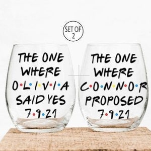 Personalized Engagement Wine Glasses, Engagement Gift for Couple, Engagement Gifts Personalized, Just Engaged Gift, Friends Glass