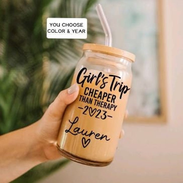 Girls Trip Cheaper Than Therapy Iced Coffee Cup, Girls Trip Gifts, Iced Coffee Tumbler, Girls Trip Gifts Ideas, Personalized Iced Coffee Cup