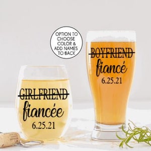 Engagement Gift for Couple, Engagement Gifts Personalized, Girlfriend Fiancee, Boyfriend Fiance, Engagement Party Glasses, Engaged Couple