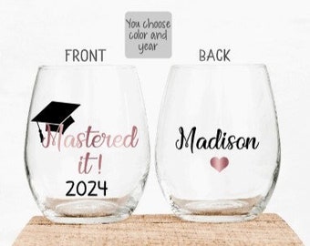 Mastered It Wine Glass, Graduation Gift, Masters Degree Gift, Graduation Wine Glass, Grad Gifts, 2024 Graduation Gifts, Graduate Gift