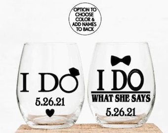 Wedding Gift for Couple, Engagement Gift for Couple, I do and I do what she says gift set for just married couple, Funny Wedding Gift