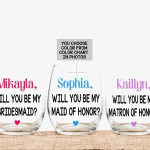 Will You Be My Bridesmaid Proposal Gift, Bridesmaid Proposal Gifts, Bridal Party Proposal Wine Glasses, Bridesmaid Gifts, Maid Of Honor Gift