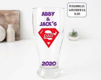 Personalized Super Dad Beer Glass Gift for Dad, Gifts for Dad, Pint Glasses for Dad, Christmas Gifts Ideas for Dad, Gifts for him
